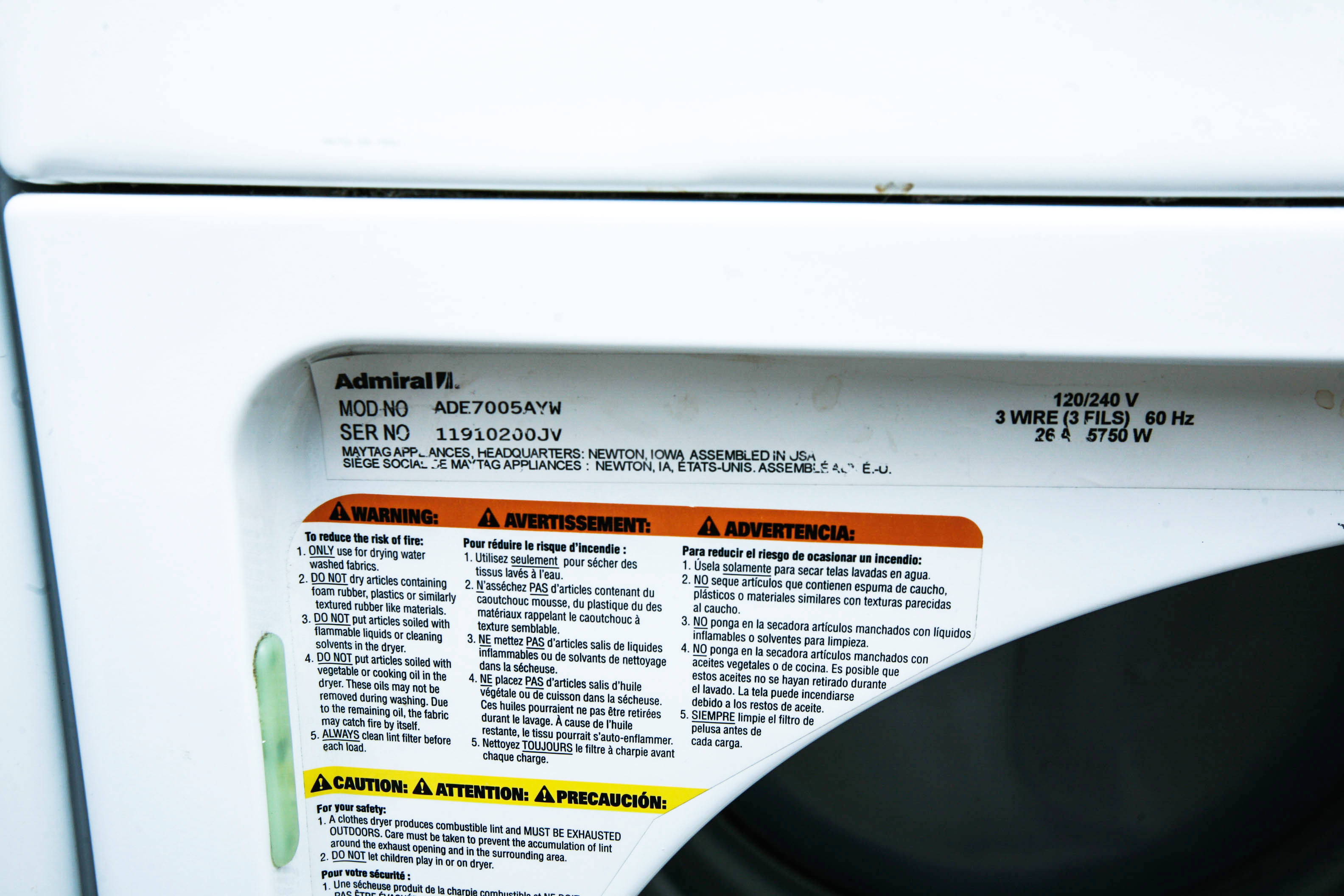 Admiral Front Loading Dryer EBTH